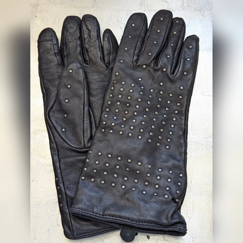 🖤 Echo Leather S Gloves Vintage Studded Metal Whimsigoth Cashmere Sheepskin